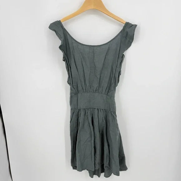 Free People Erin Ruffle Sleeve Mini Dress in gray sz S cotton linen blend - Picture 1 of 10